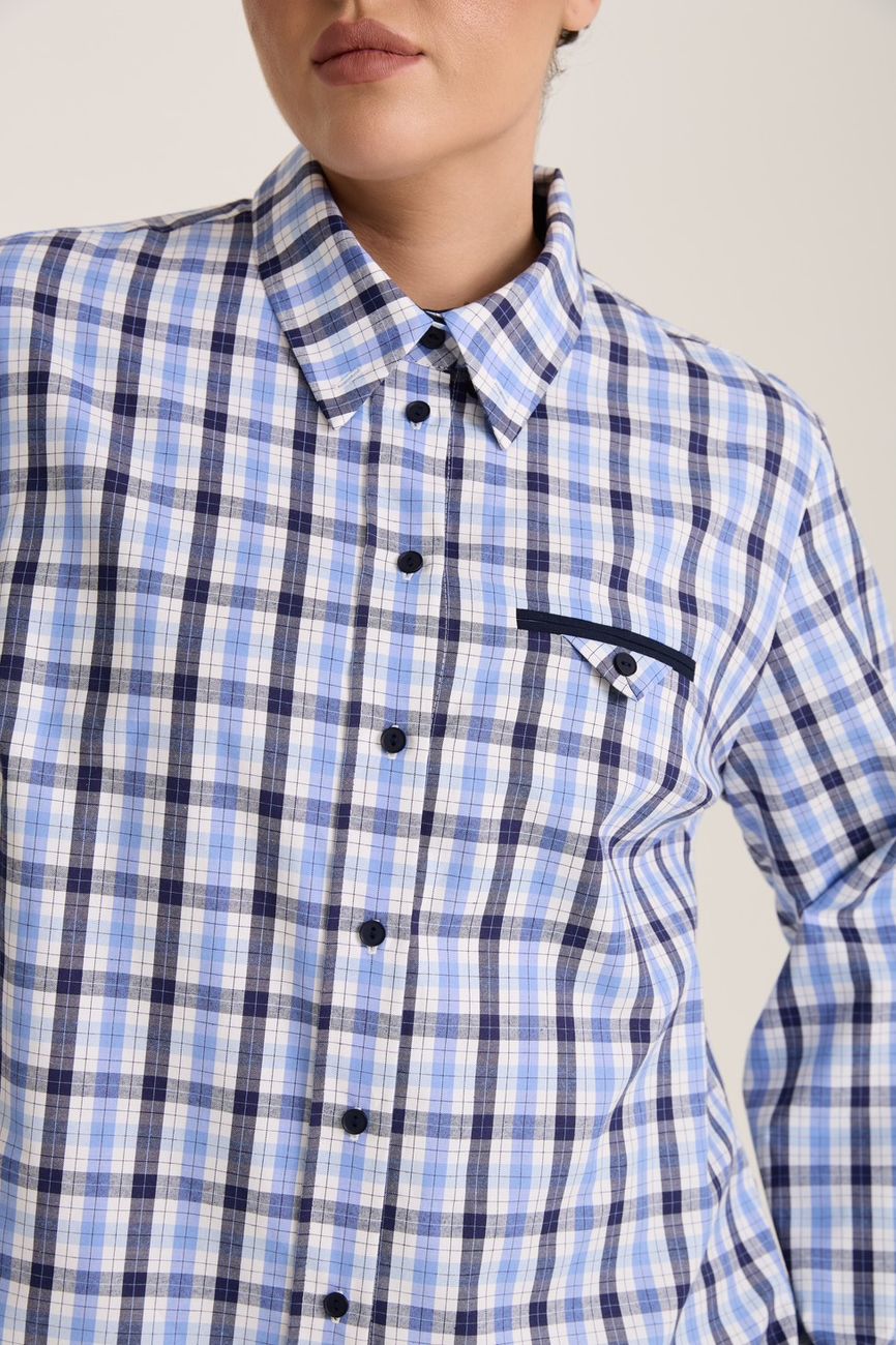 Рубашка с декоративным карманом в клетку, синий