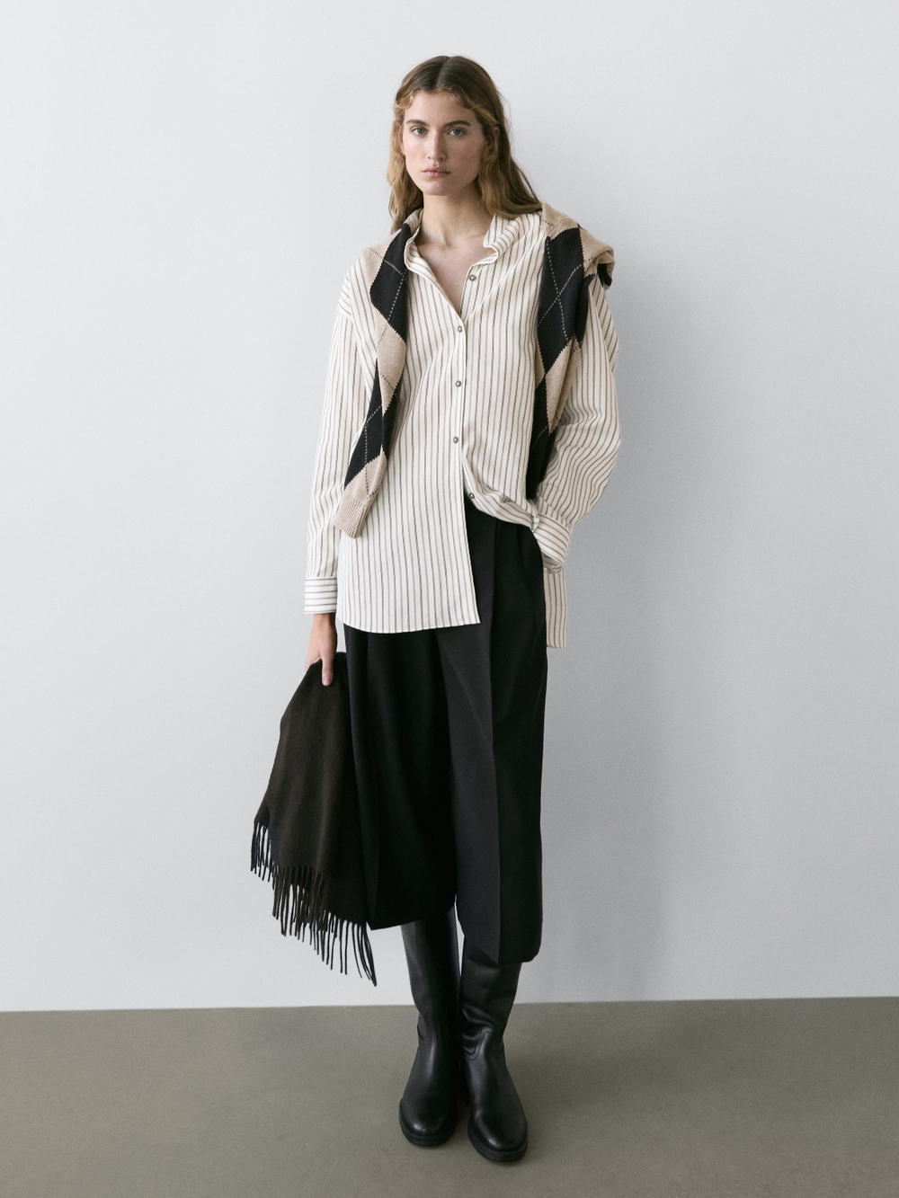 Massimo Dutti Рубашка из струящейся ткани в полоску, белый