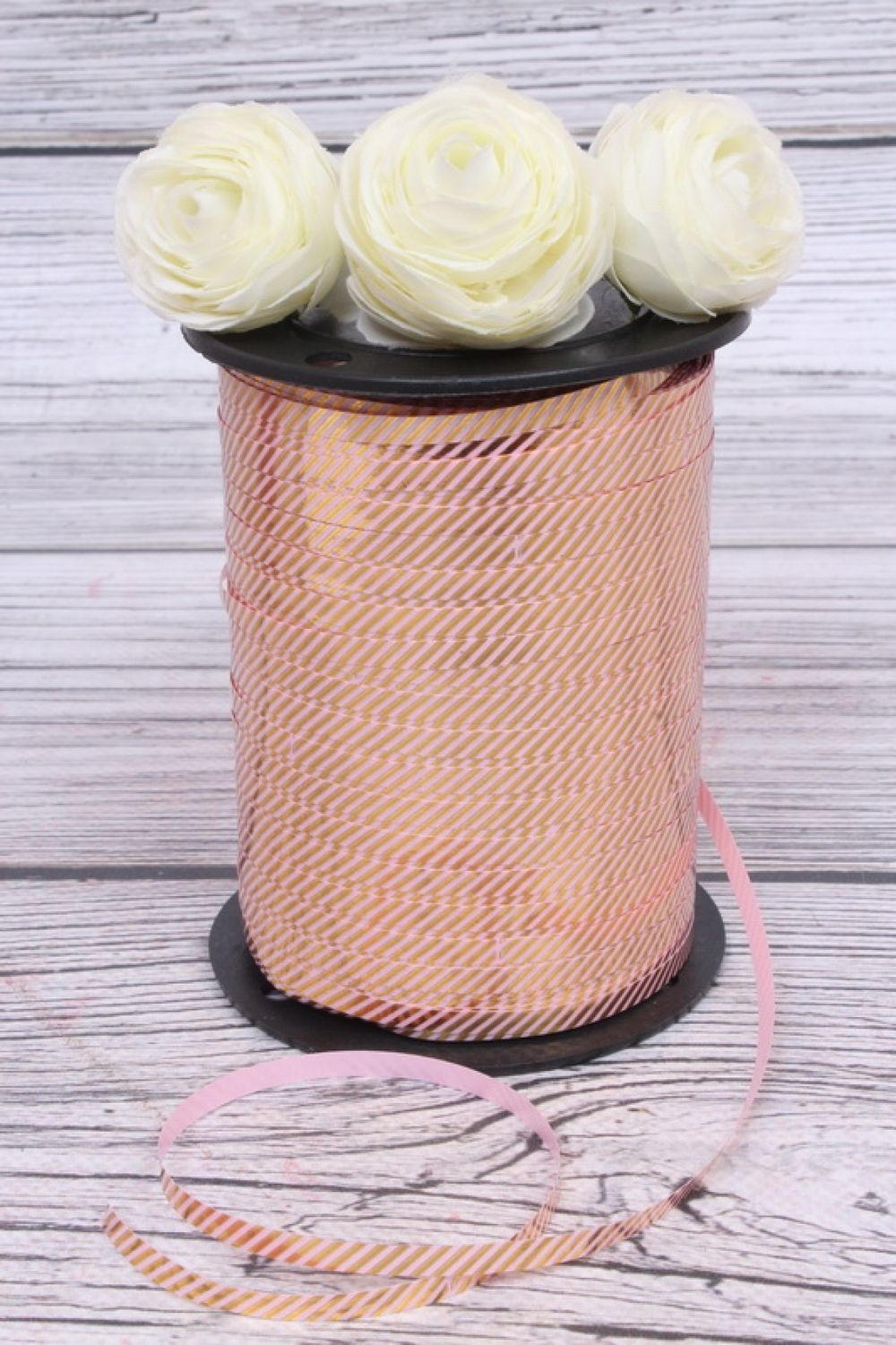 Лента (0,5 см*228,6 м) Диагонали, Розовый, Металлик, 1 шт.