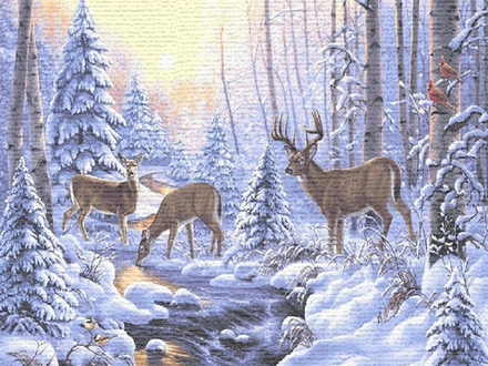 Гобеленовая картина "D. КОСТРОМСКОЙ ЗАПОВЕДНИК ОЛЕНИ" в багетной раме, Россия.