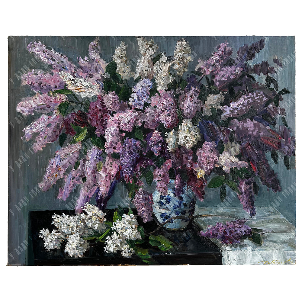 Беляев Д.Ю. Букет сирени. 2023 г. Холст, масло. Размер 100 х 80 см