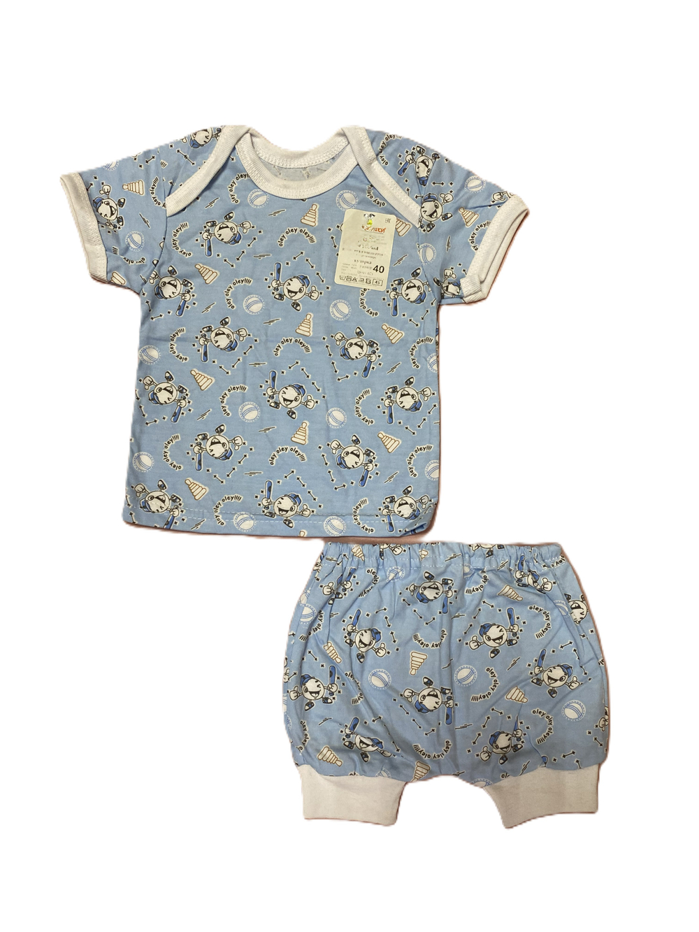 Костюм из 2х предметов (футболка-лодочка с коротким рукавом и трусы на памперс) из кулирки (100% хлопок) на рост 62 см