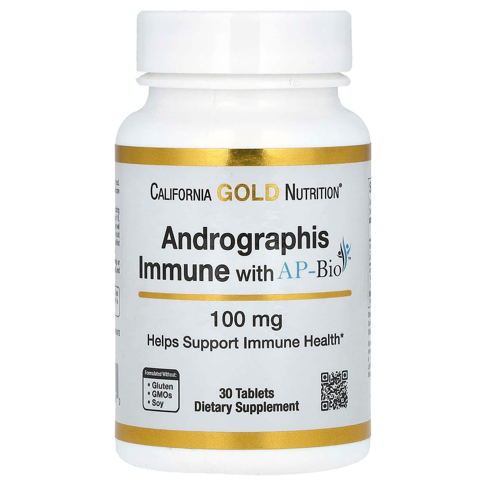 California Gold Nutrition, добавка для укрепления иммунитета с экстрактом андрографиса AP-Bio, 100 мг, 30 таблеток