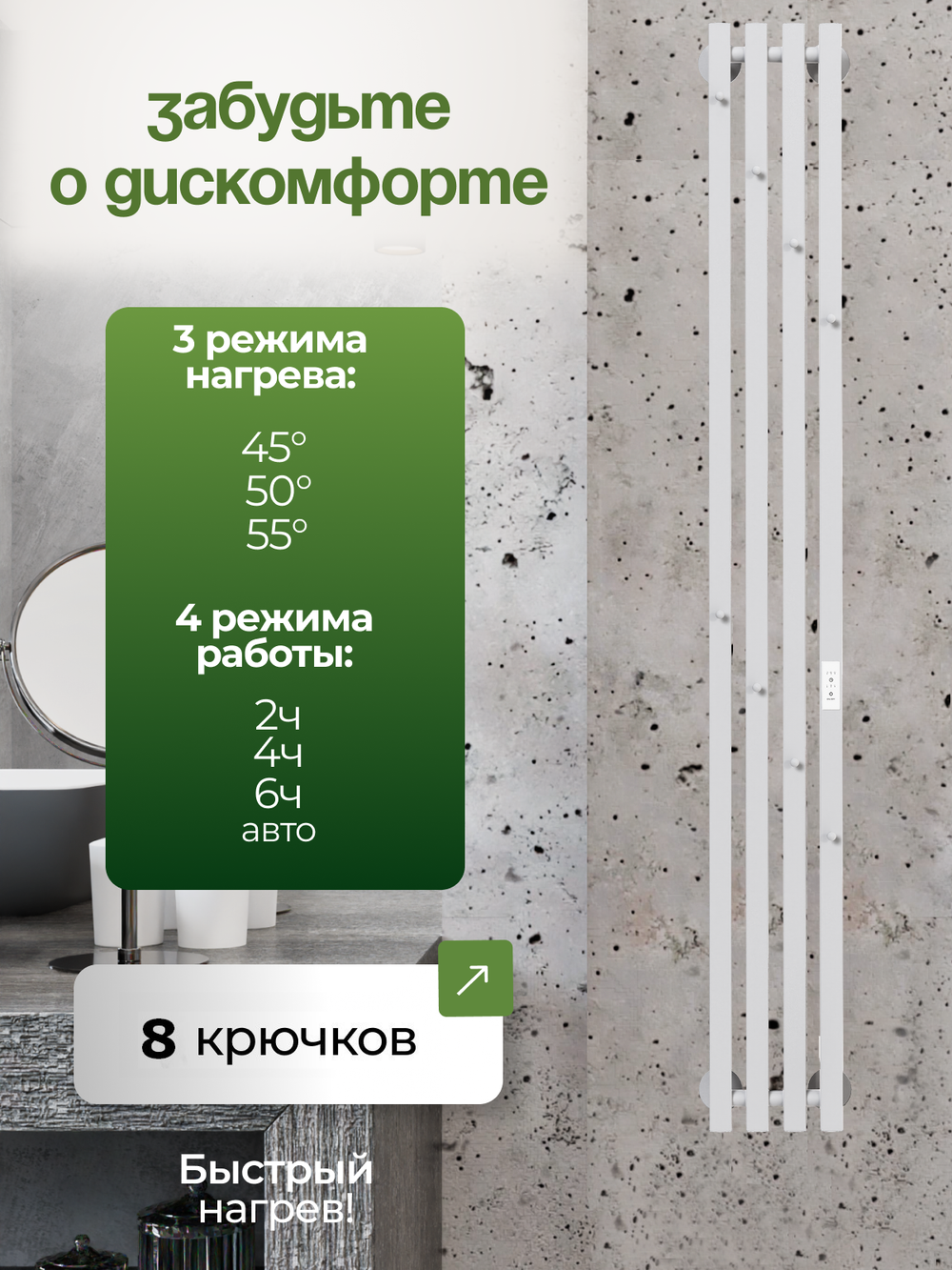 Полотенцесушитель электрический белый вертикальный Marco PRO 4 150 x 18