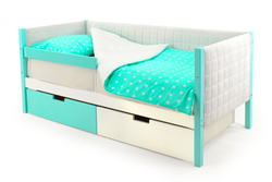 Детская кровать-тахта мягкая с бортиком и ящиками Бельмарко Svogen мятно-белый