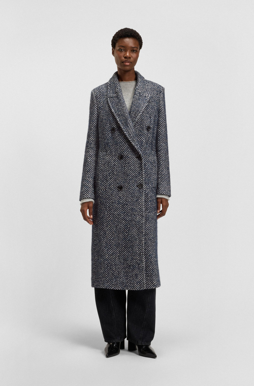 BOSS Пальто двубортное с узором "елочка"