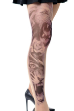 Колготки +size с рисунком-тату в виде льва и тигра (Размер: XL-XXL-XXXL) (Цвет: бежевый)