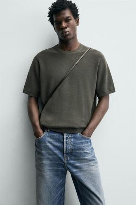 ZARA ФУТБОЛКА ПЛАТОЧНОЙ ВЯЗКИ, ТЕМНО-СЕРЫЙ