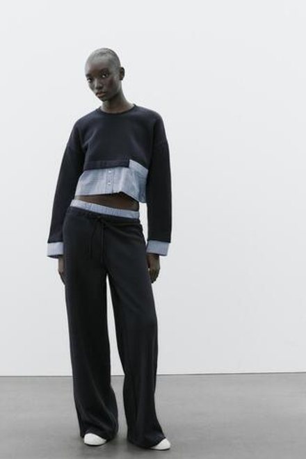 ZARA БРЮКИ С ТРИКОТАЖНЫМ ПОЯСОМ, МОРСКОЙ СИНИЙ