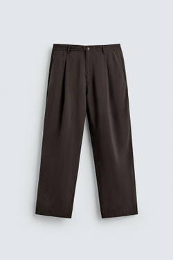 ZARA СТРУЯЩИЕСЯ БРЮКИ СО СКЛАДКАМИ, ШОКОЛАДНЫЙ