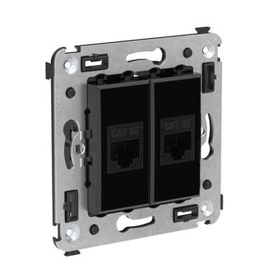 Компьютерная розетка RJ-45 без шторки в стену, кат.5е двойная, "Avanti", "Черный квадрат"