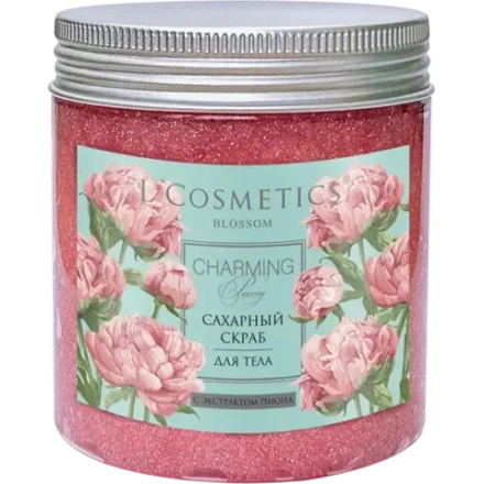 Сахарный скраб для тела с шиммером с экстрактом пиона BLOSSOM Charming Peony, ТМ L'COSMETIC