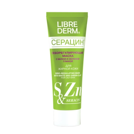 Маска себорегулирующая с белой и зеленой глиной / SERACIN 75 мл