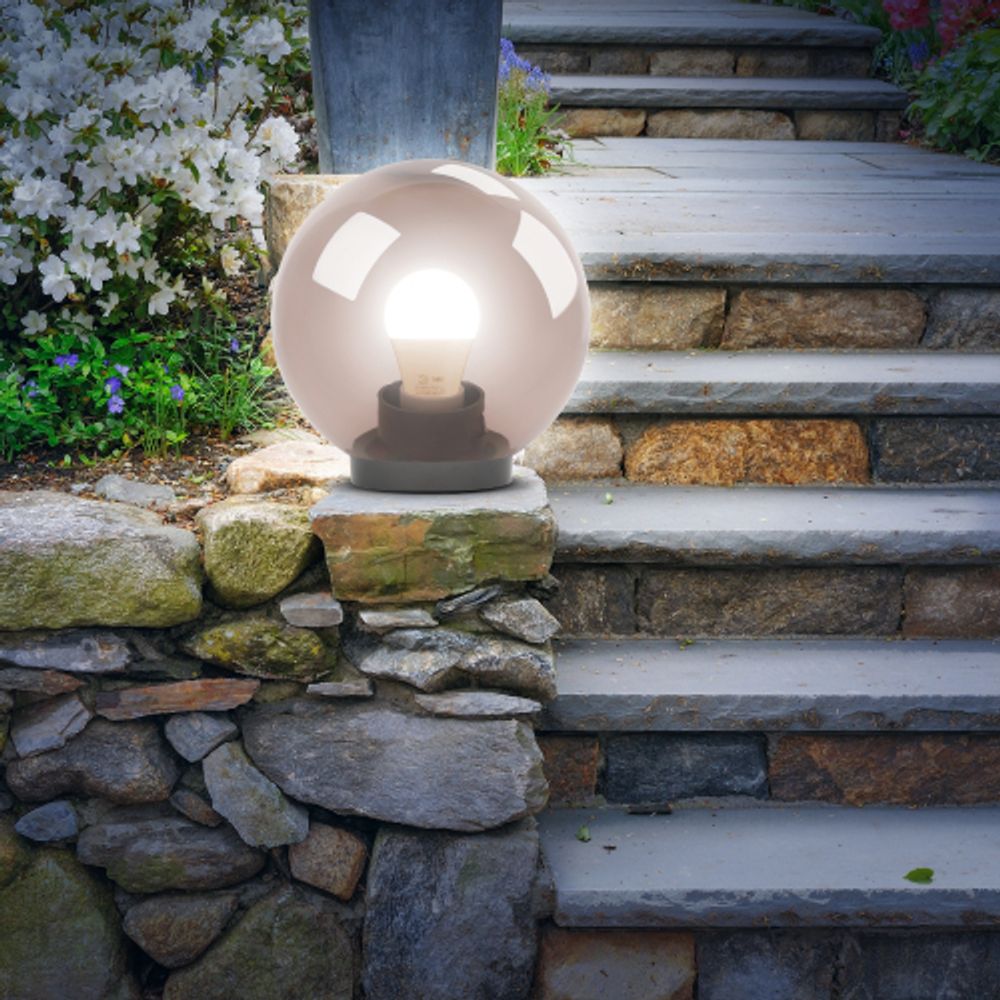 Садово-парковый светильник ЭРА НТУ 01-100-305 шар дымчатый на опору / кронштейн IP44 Е27 max100Вт d300mm | Садово-парковые светильники