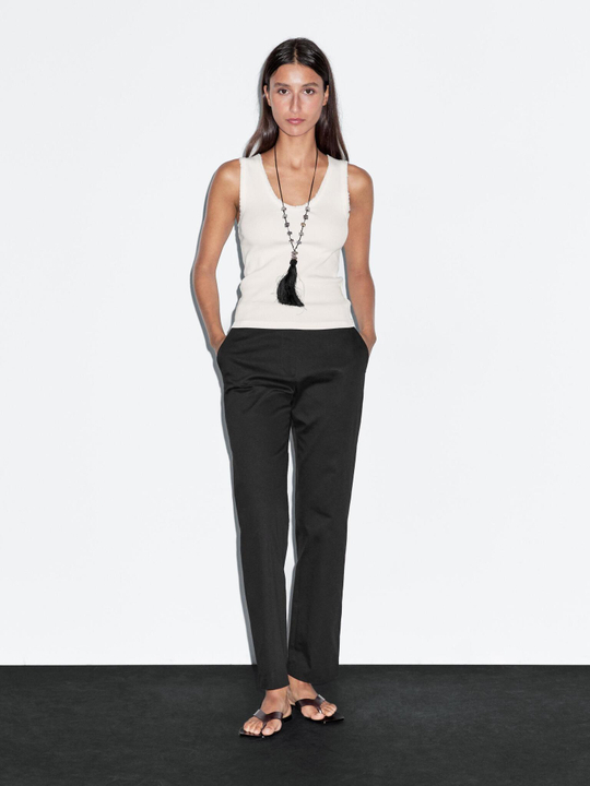 Massimo Dutti Брюки прямого кроя из смесового хлопка, черный
