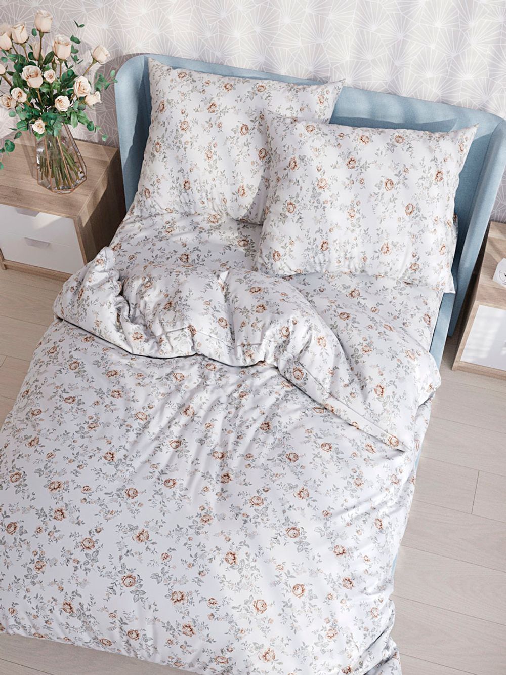 Наволочка комплект 2шт перкаль Сказка "Роза серая" 50x70 см на молнии