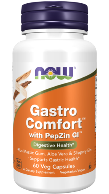NOW Foods, Комплекс для поддержании слизистой желудка с цинком, Gastro Comfort с PepZin GI, 60 вегетарианских капсул