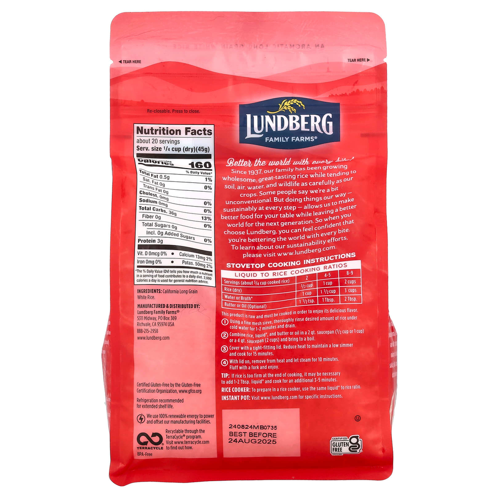 Lundberg, калифорнийский белый рис басмати, 907 г (32 унции)