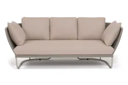 "Фиджи" диван 3-местный плетеный из роупа, каркас алюминий светло-серый (RAL7035) муар, роуп серый меланж круглый, ткань Mossle бежевая