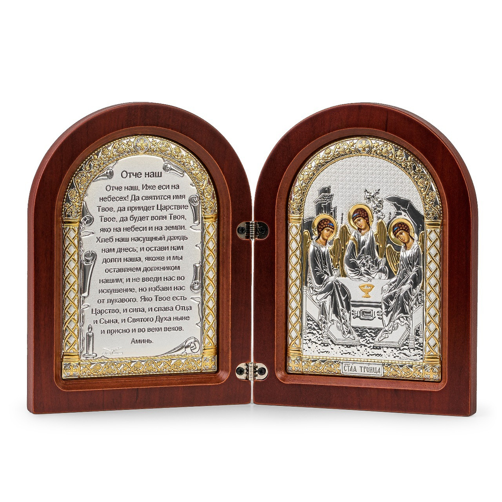 Складень, Св. Троица, Молитва, икона арочная, красное дерево 140x200