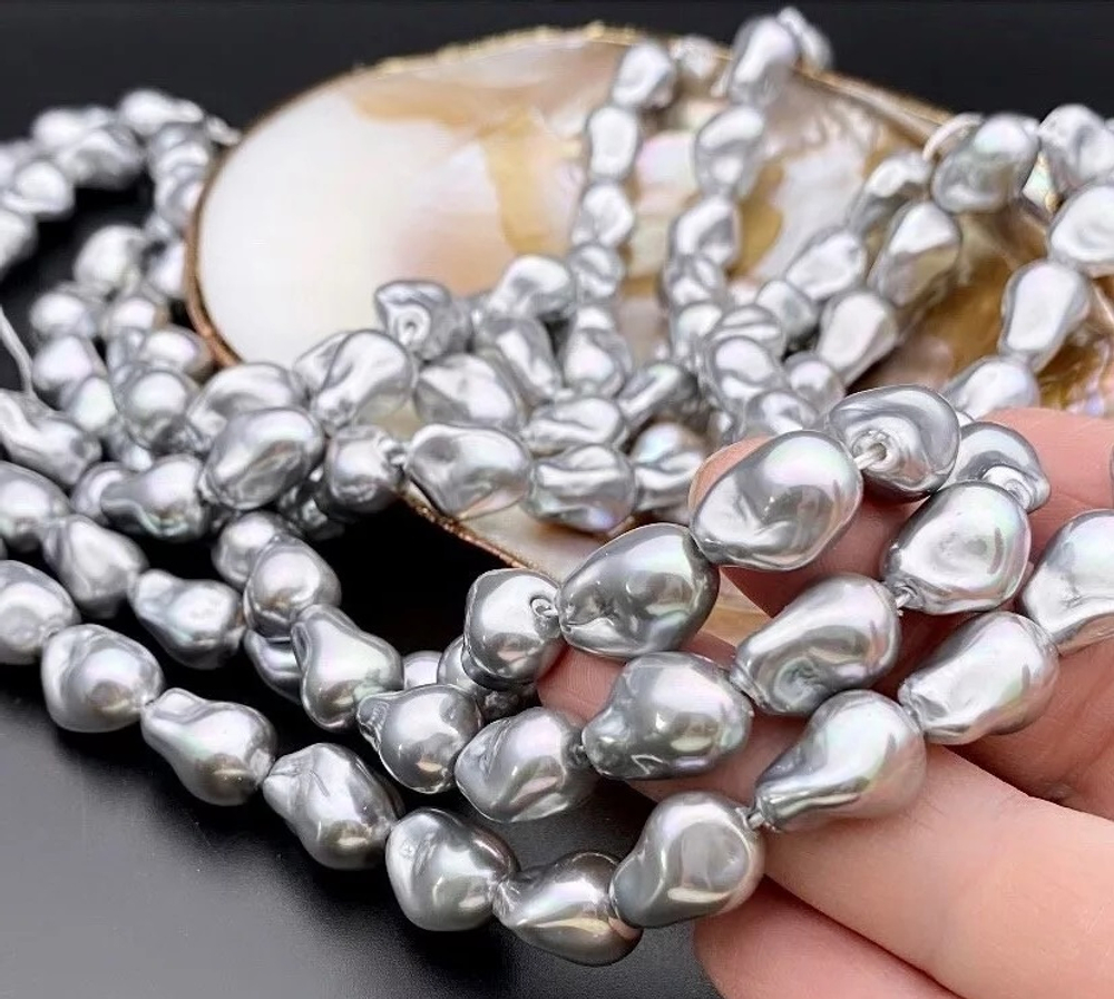 мб-с15 Бусина "Майорка" барочная серая 15*10мм, шт