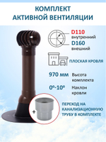 Комплект активной вентиляции: Вентиляционный выход изолированный D125/160 утепленный высота H=700 мм, проходной элемент для плоской кровли ТП-187, турбодефлектор Ø 160 мм, переход на канализационную трубу D110 с вентиляционного выхода 125/160 без уплотнения, коричневый
