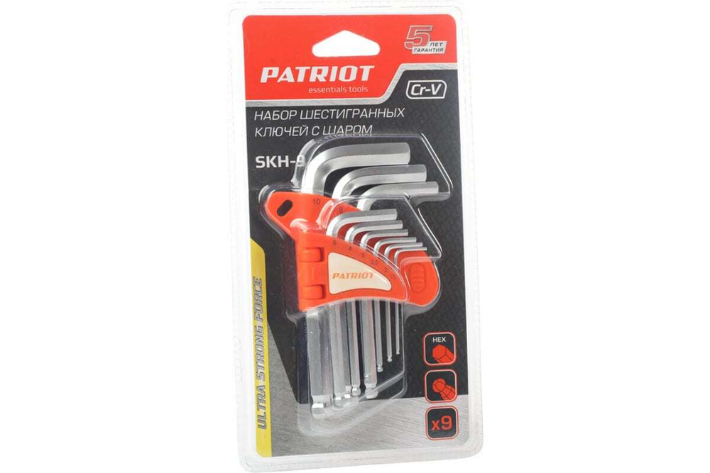 Набор ключей шестигранных с шаром,1,5-10мм, CRV, 9 шт PATRIOT SKH-9 350002003