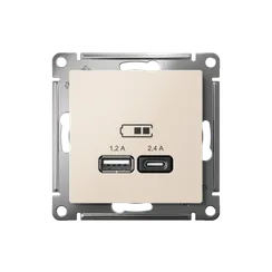 Розетка USB AtlasDesign тип A+C 5В/2.4А 2х5В/1.2А механизм беж. SE ATN000239