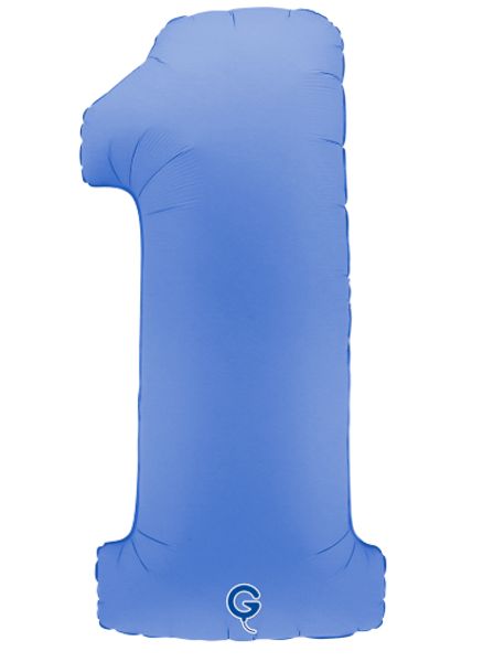 Шар (40''/102 см) Цифра, 1, Голубой Лотос, Матовый, 1 шт.