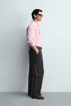 ZARA БРЮКИ КАРГО RELAXED FIT С ЭФФЕКТОМ ПОТЕРТОСТИ, НЕФТЯНОЙ