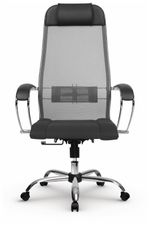Кресло офисное МЕТТА "К-3" хром, ткань-сетка, сиденье и спинка регулируемые, темно-серое