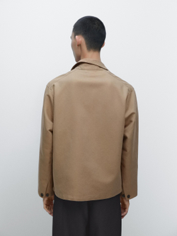 Massimo Dutti Куртка из смесового льна с карманами, бежевый