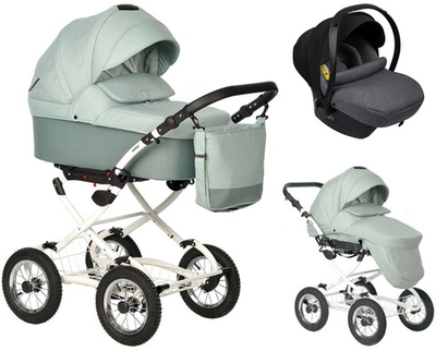 Детская коляска Indigo Barbara 21 Classic 3 в 1 с автокреслом Avionaut Cosmo Grey Ba02 шалфей