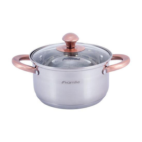 Набор кастрюль 8 предметов Kamille KM 4937 (1,5 л; 2 л; 3 л; 5 л.) из нержавеющей стали с ручками под медь