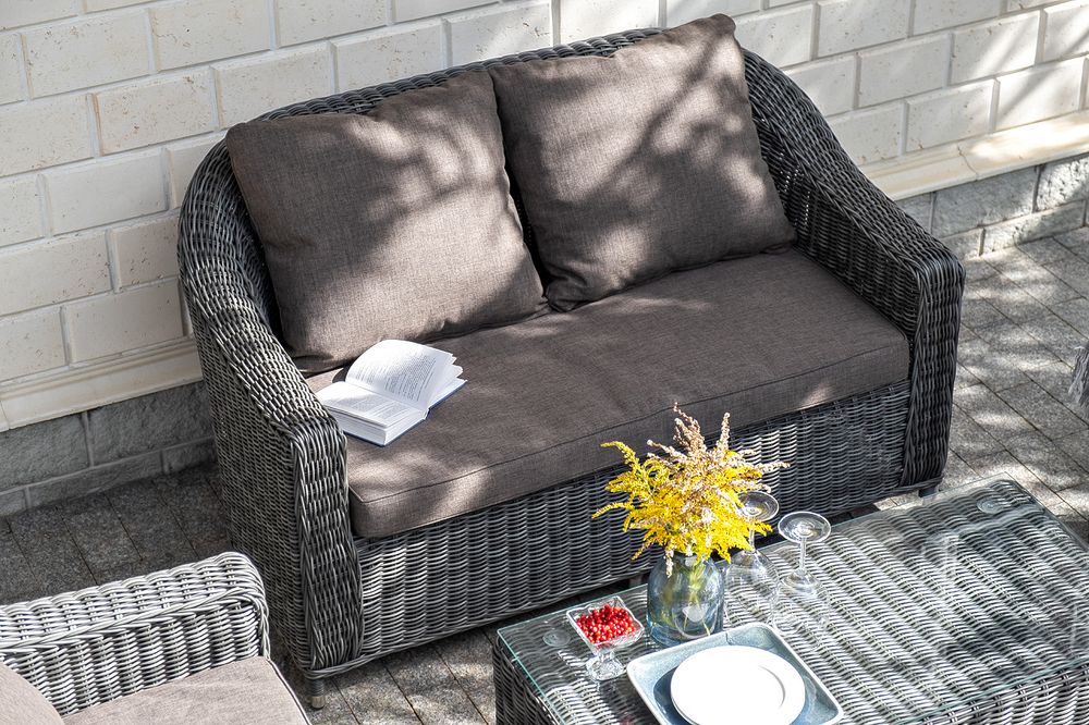 "Кон Панна" диван из искусственного ротанга двухместный, цвет графит