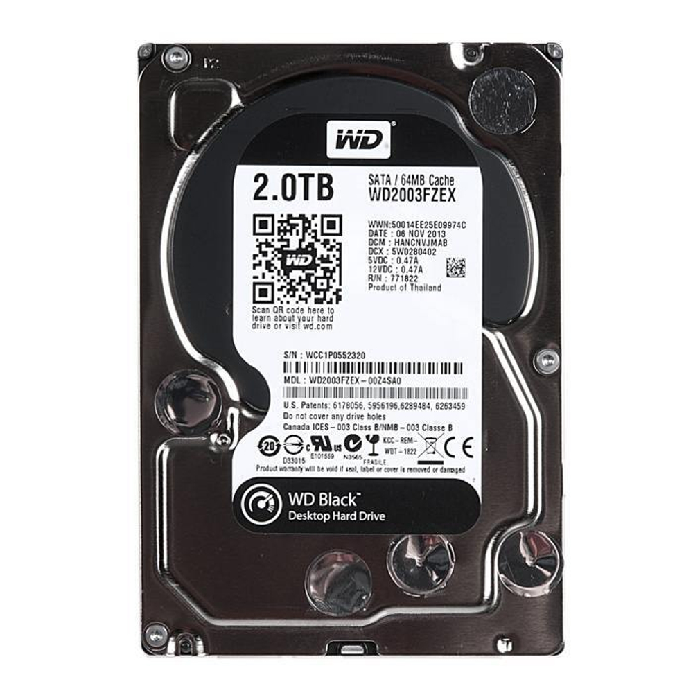 Жесткий диск HDD 2.0Tb Western Digital, SATA-III, 64Mb, 7200rpm, Black (WD2003FZEX)