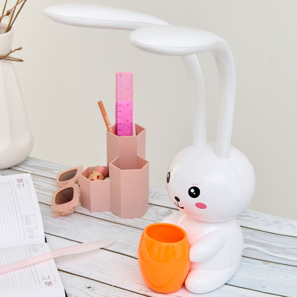 ULM-D160 12W-3000-6000K-DIM WHITE Светильник настольный светодиодный Заяц. с подставкой под канцелярские принадлежности. Сенсорный выключатель. Диммер. Белый. TM Uniel