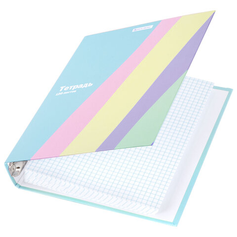 Тетрадь на кольцах А5 175х215мм, 120л, твердый картон, клетка, BRAUBERG, кросс-серия PASTEL, 405198
