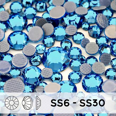 Стразы горячей фиксации из стекла, цвет Blue Lake, форма Flatback