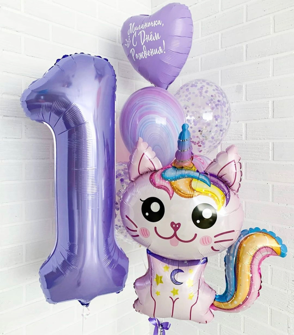 Фольгированный шар-фигура «Котенок-единорог», 89 см