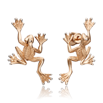 Серьги-пусеты «Лягушки» из красного золота