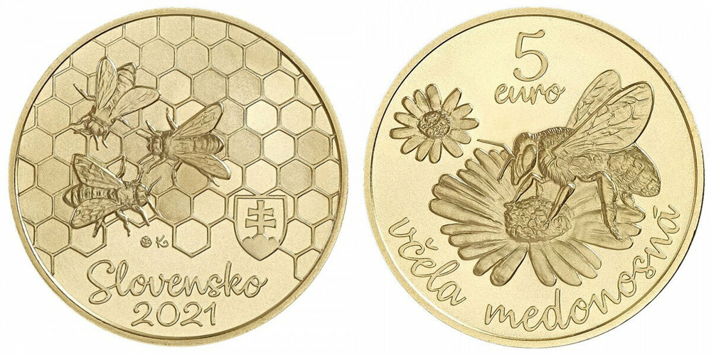 Словакия 5 евро, 2021 Медоносная пчела