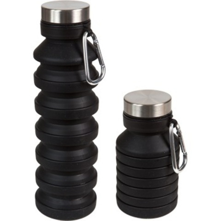 Бутылка для воды складная 500мл, 24 x 7 см, силиконовая, с метал.крышкой, чёрная