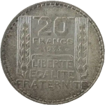 France, 20 Francs 1934 – "Turin" Series, VF