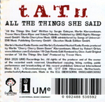 t.A.T.u. / All The Things She Said (Limited Edition)(Picture Disc)(12" Vinyl Single)