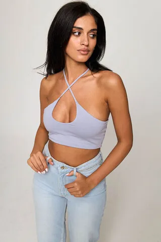 Топ с вырезом капля из хлопка светло-сиреневого цвета