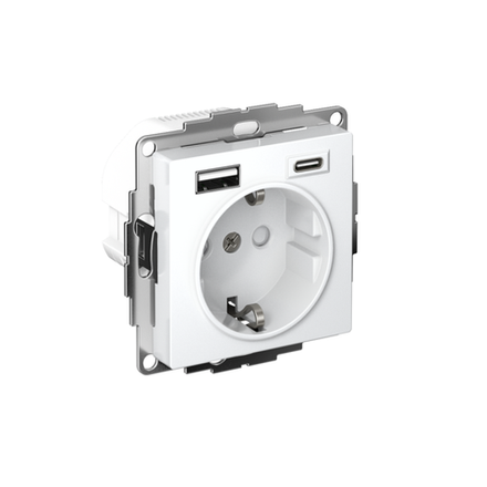 Розетка AtlasDesign 16А с 2-мя заряд. устройствами USB тип A+C 5В/2.4А 2х5В/1.2А механизм бел. SE ATN000132