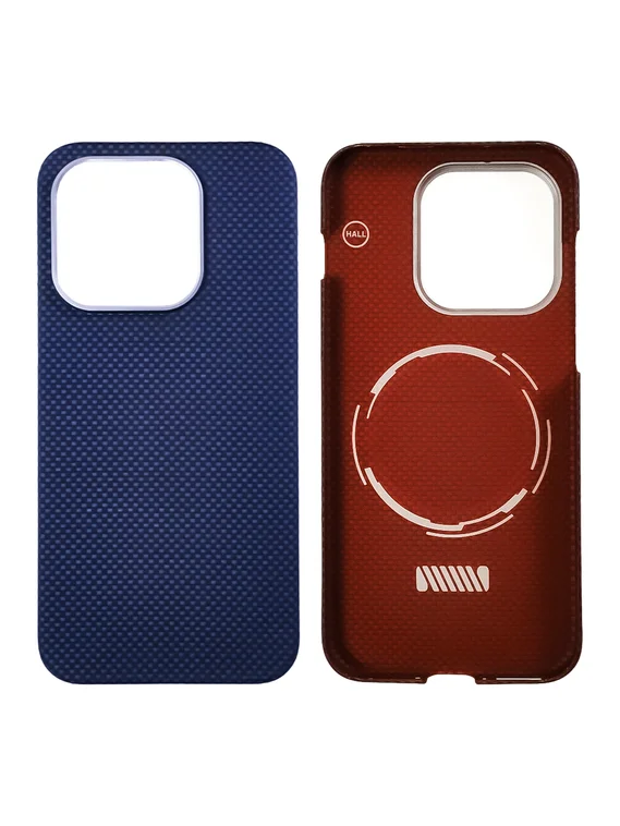 Карбоновый чехол для Oppo Find X9 с MagSafe синий (Blue) шахматное плетение