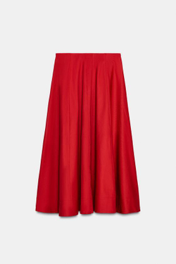 ZARA ЮБКА МИДИ В СКЛАДКУ, КРАСНЫЙ