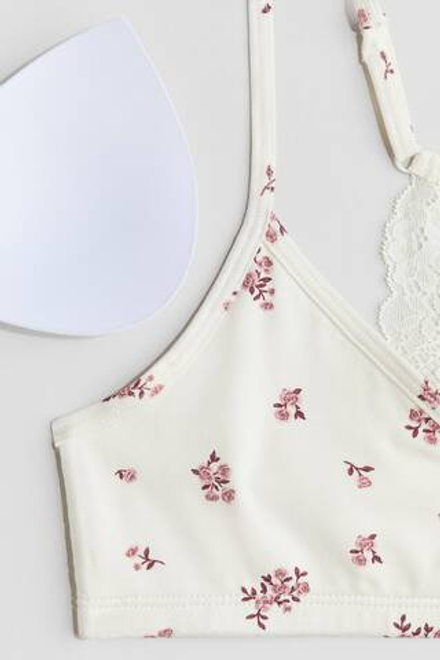 H&M Укороченный топ с кружевом и принтом, белый